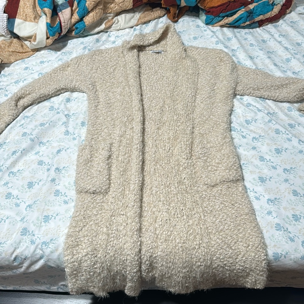 Fashionnova cream long knitted cardigan